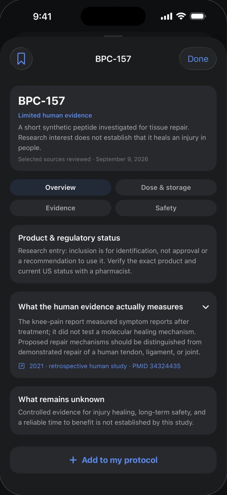 Kairo compound guide for BPC-157 with evidence, dose and storage, and safety sections